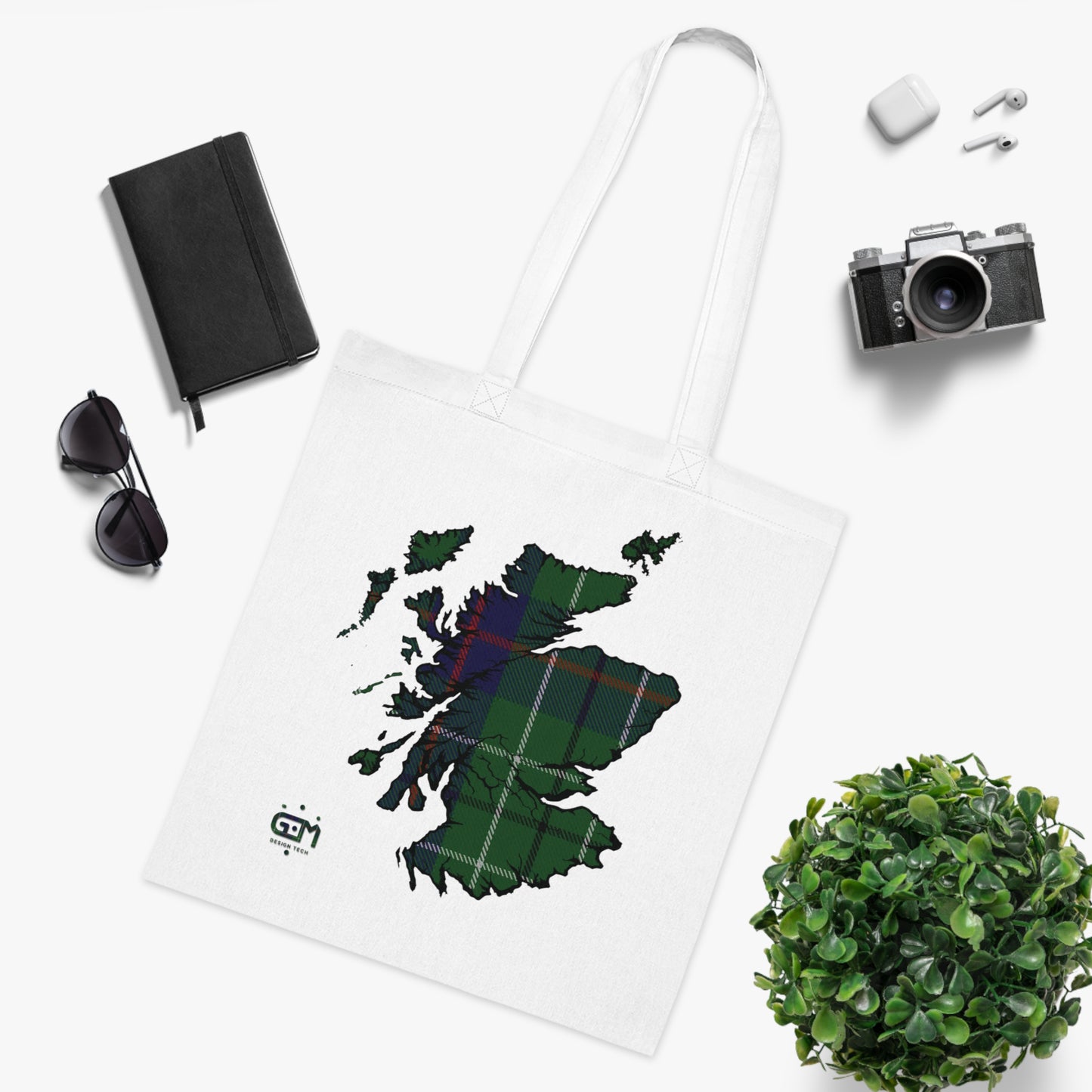 Reversible Scotland Tartan Map Cotton Tote Bag - Duncan Tartan