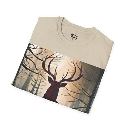 Stag Tartan Silhouette Softstyle T-Shirt - Lindsay Tartan, Unisex Tee, Scottish Scenery, Various Colours