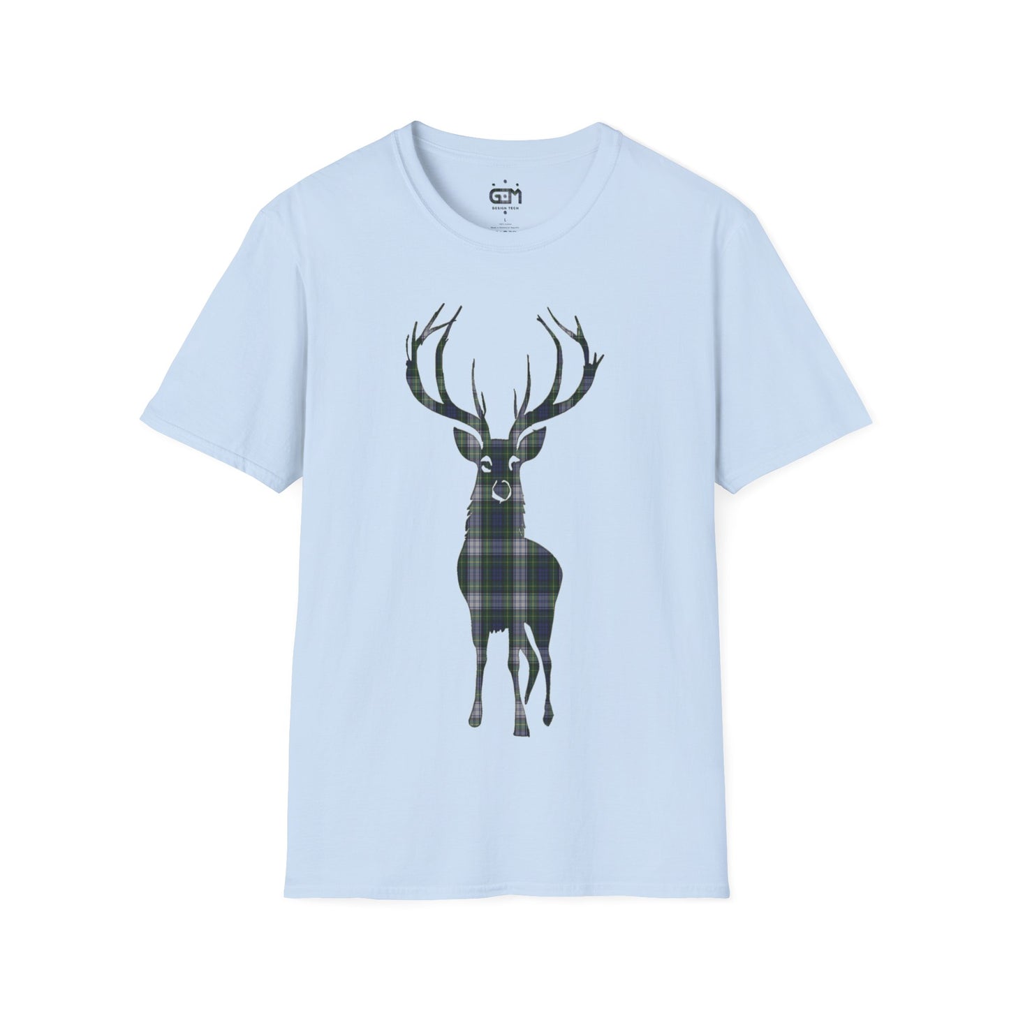 Tartan Stag Softstyle T-Shirt - Gordon Dress Tartan, Unisex Tee, Scottish Scenery, Various Colours