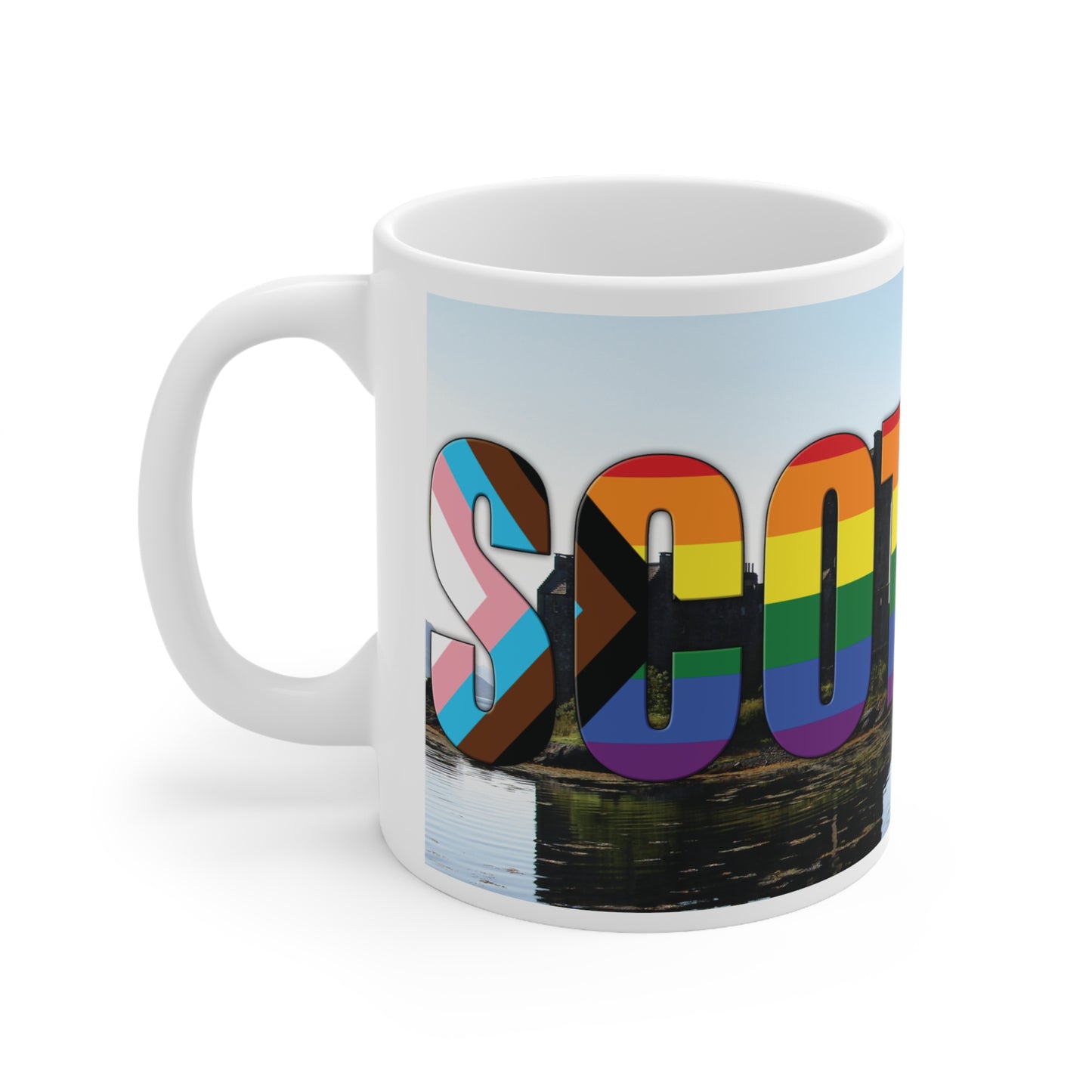 Scotland Lettering Pride Progress Photo Mug, White