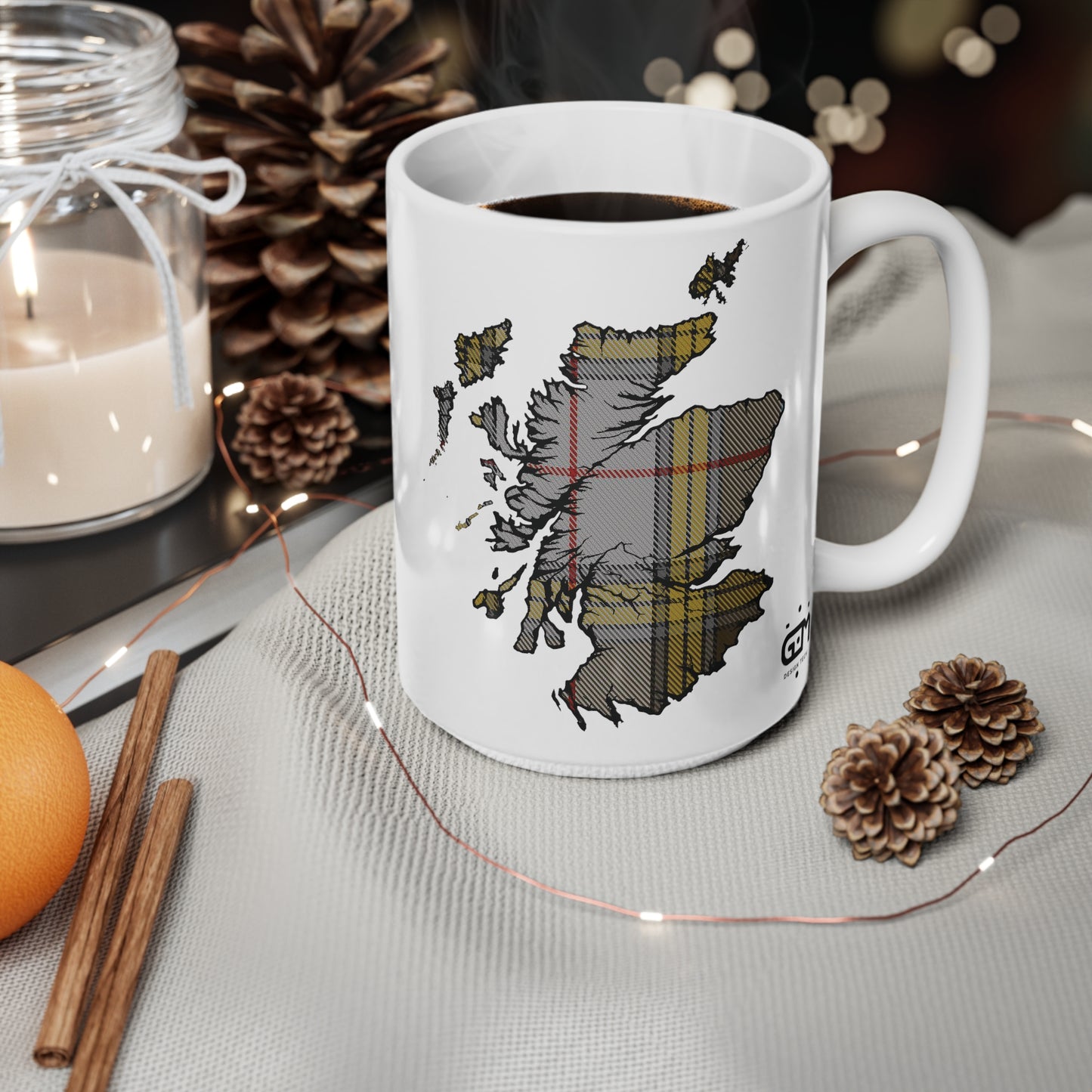 Buchanan Tartan Scotland Map Mug, Coffee Cup, Tea Cup, Scotland, White