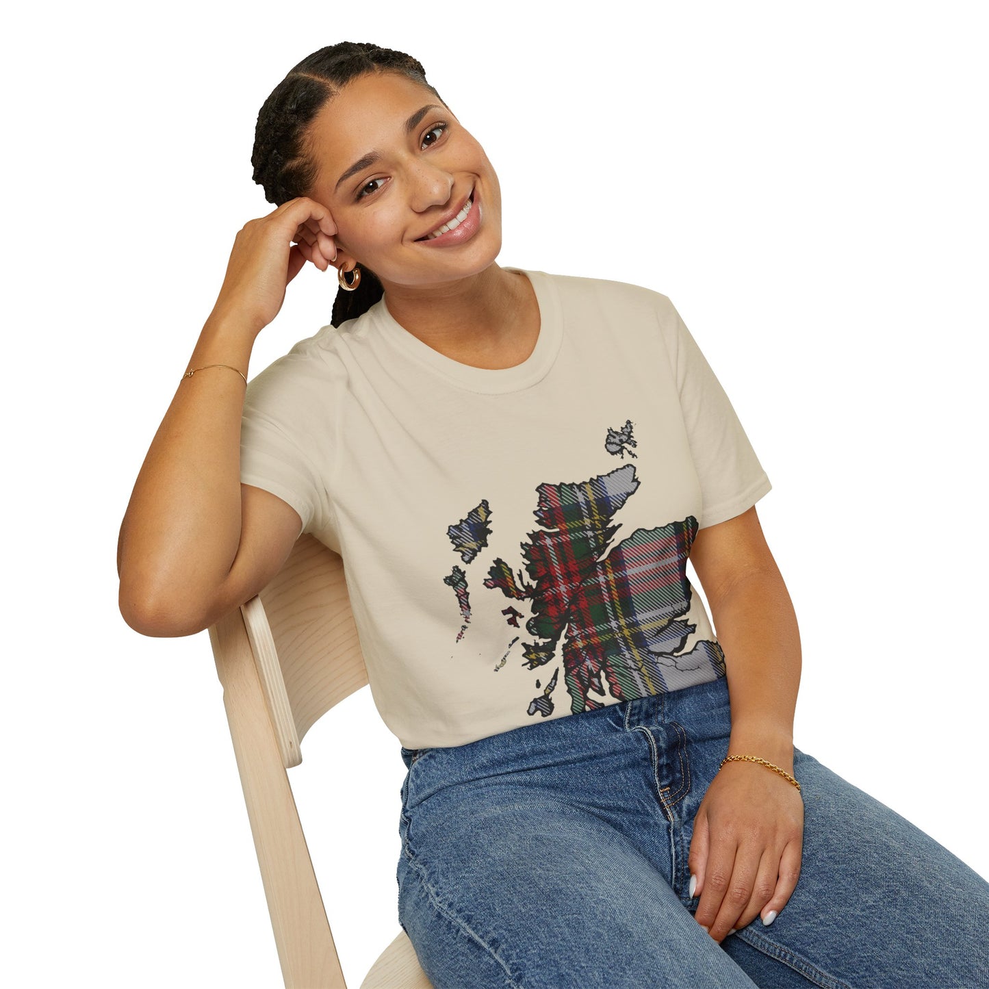 Scotland Tartan Map Softstyle Unisex T-Shirt, Stewart Dress Tartan, Various Colours