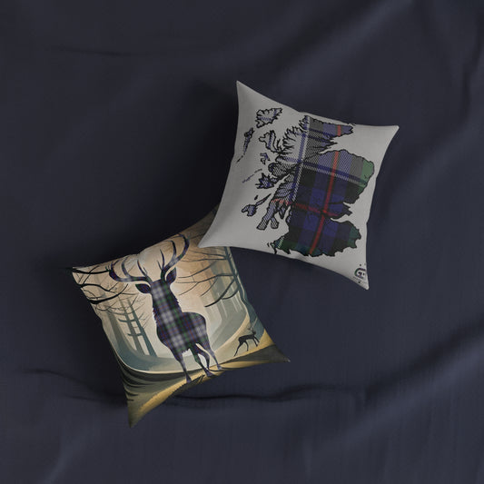 Reversible Square Cushion : Stag / Scotland Map - Argyle Dress Tartan, Various Sizes