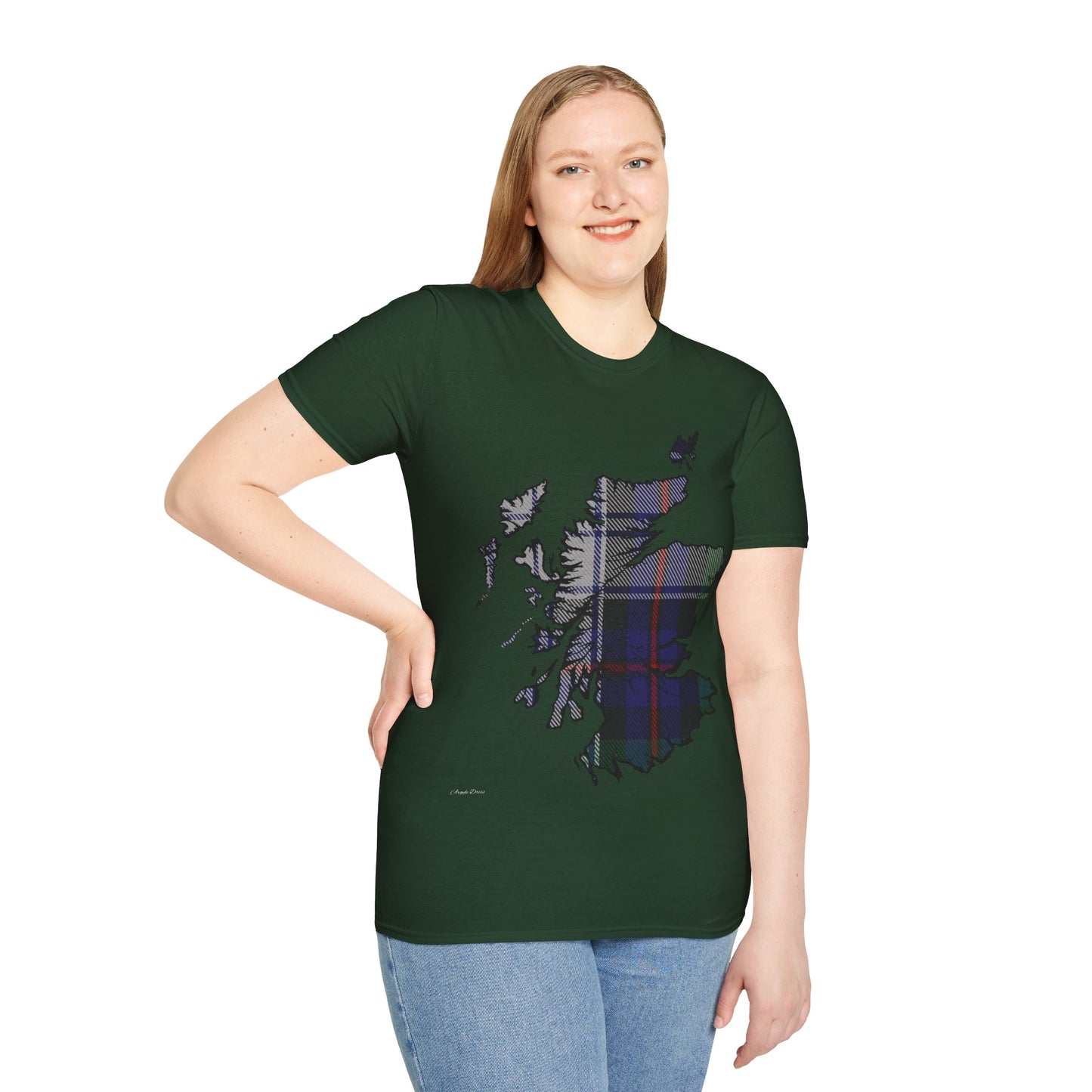 Scotland Tartan Map Softstyle Unisex T-Shirt, Argyle Dress Tartan, Various Colours