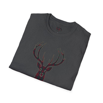 Tartan Stag Softstyle T-Shirt - Lindsay Tartan, Unisex Tee, Scottish Scenery, Various Colours