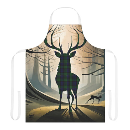 Tartan Stag Woodland Scene Apron - Black Watch Tartan, Scottish Cooking Apparel, Chef Accessory