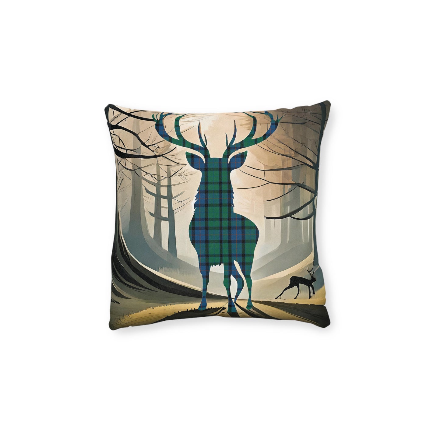 Reversible Square Cushion : Stag / Scotland Map - Flower of Scotland Tartan, Various Sizes