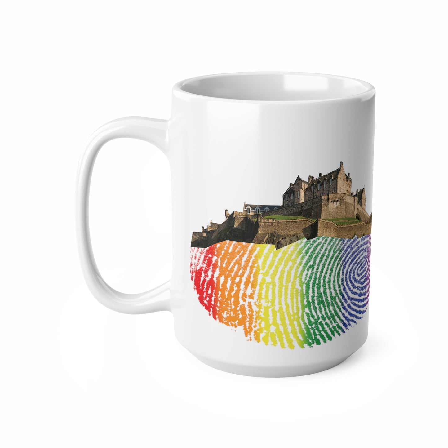 Pride Fingerprint Rock Edinburgh Castle Photo Mug, White