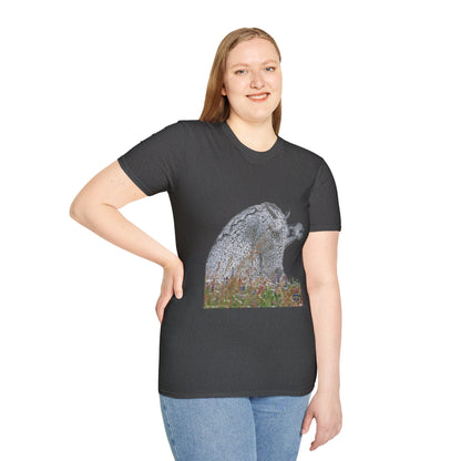 Scottish Kelpies with Meadow No Sky Photo Softstyle Unisex T-Shirt, Scotland Tee