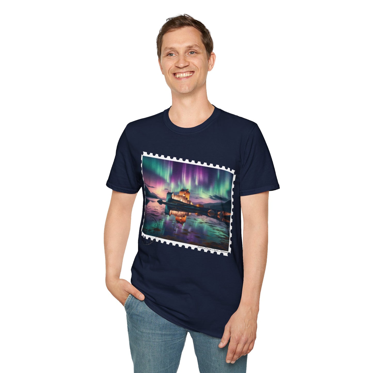 Postcard Eilean Donan Castle Art Softstyle T-Shirt, Unisex Tee, Scotland Shirt, Various Colours