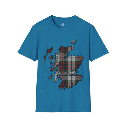 Scotland Tartan Map Softstyle Unisex T-Shirt, Fraser Dress Tartan, Various Colours