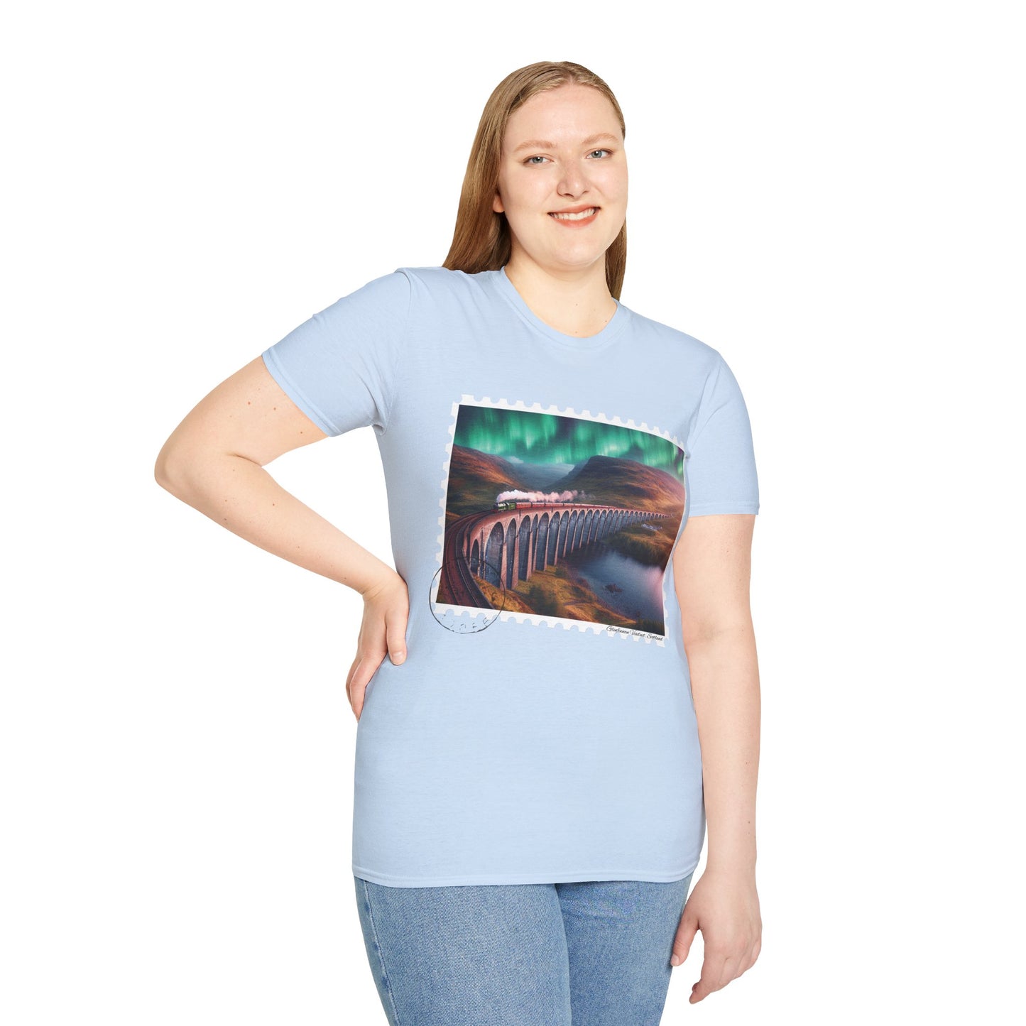 Postcard Glenfinnan Viaduct Art Softstyle T-Shirt, Unisex Tee, Scotland Shirt, Various Colours