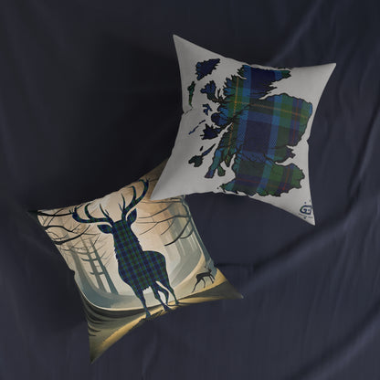 Reversible Square Cushion : Stag / Scotland Map - Miller Tartan, Various Sizes