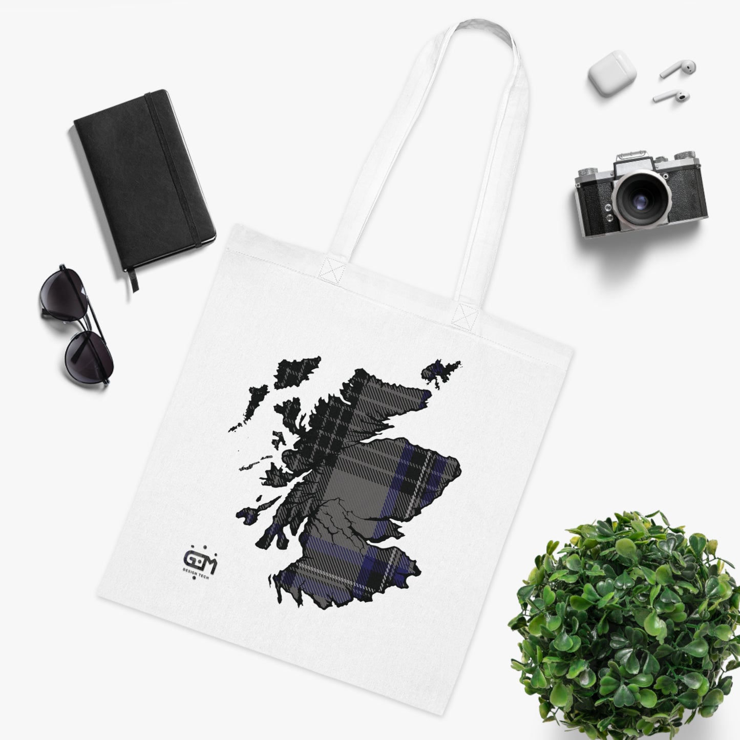 Reversible Scotland Tartan Map Cotton Tote Bag - Hood Tartan