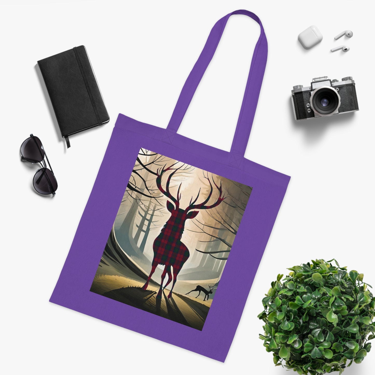 Reversible Scotland Tartan Stag Cotton Tote Bag - Lindsay Tartan