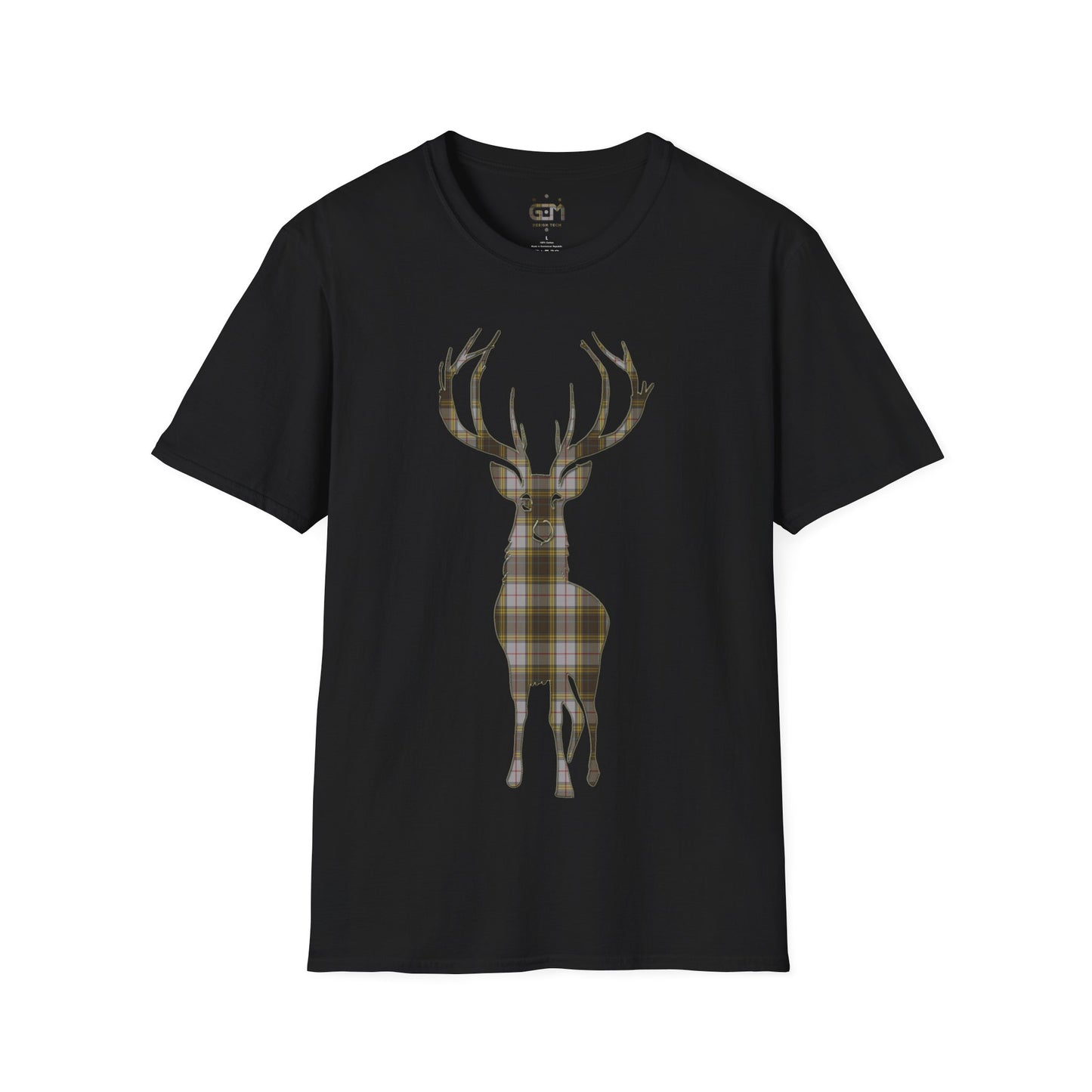 Tartan Stag Softstyle T-Shirt - Buchanan Tartan, Unisex Tee, Scottish Scenery, Various Colours