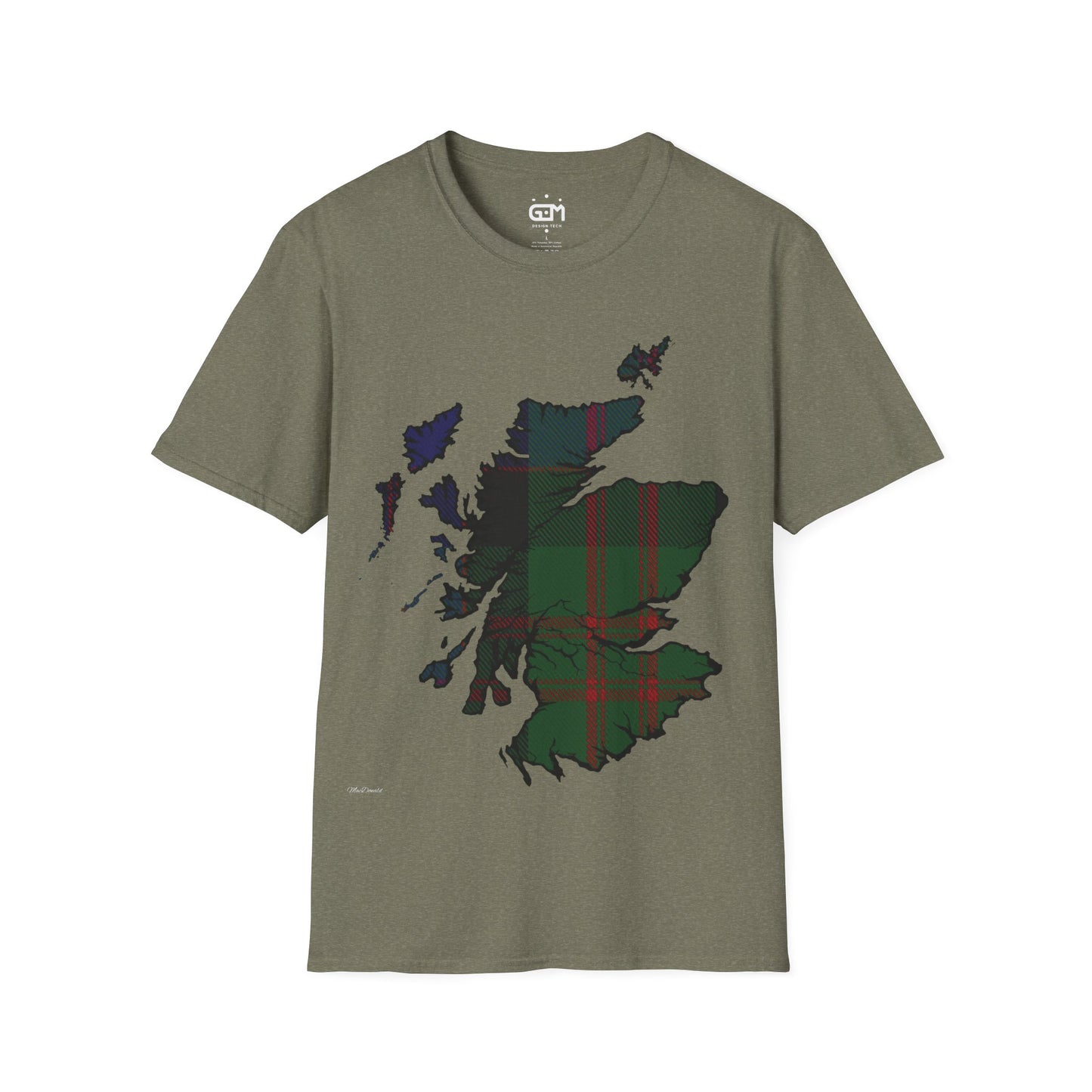 Scotland Tartan Map Softstyle Unisex T-Shirt, MacDonald Tartan, Various Colours