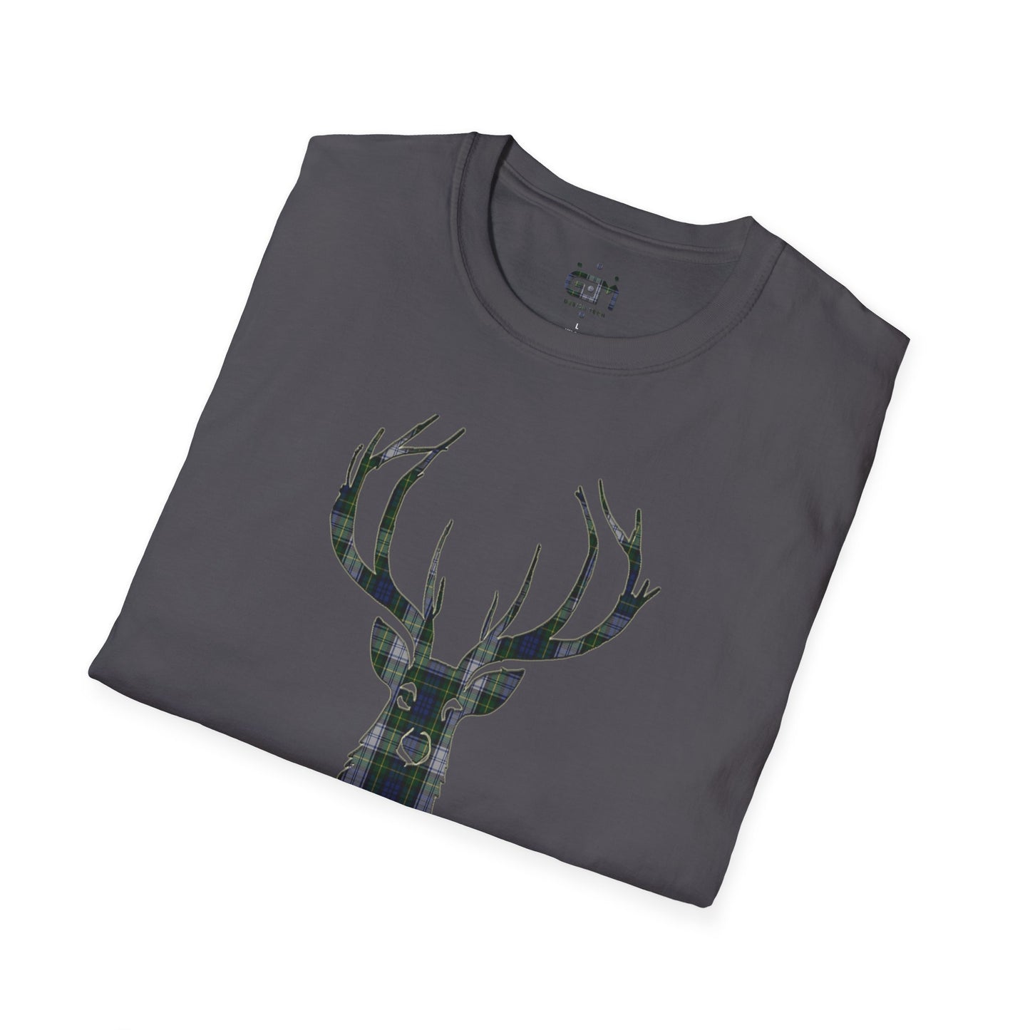 Tartan Stag Softstyle T-Shirt - Gordon Dress Tartan, Unisex Tee, Scottish Scenery, Various Colours