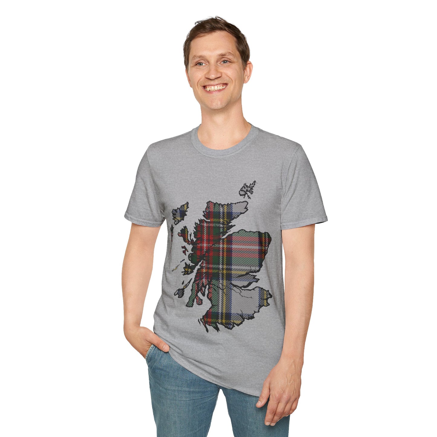 Scotland Tartan Map Softstyle Unisex T-Shirt, Stewart Dress Tartan, Various Colours