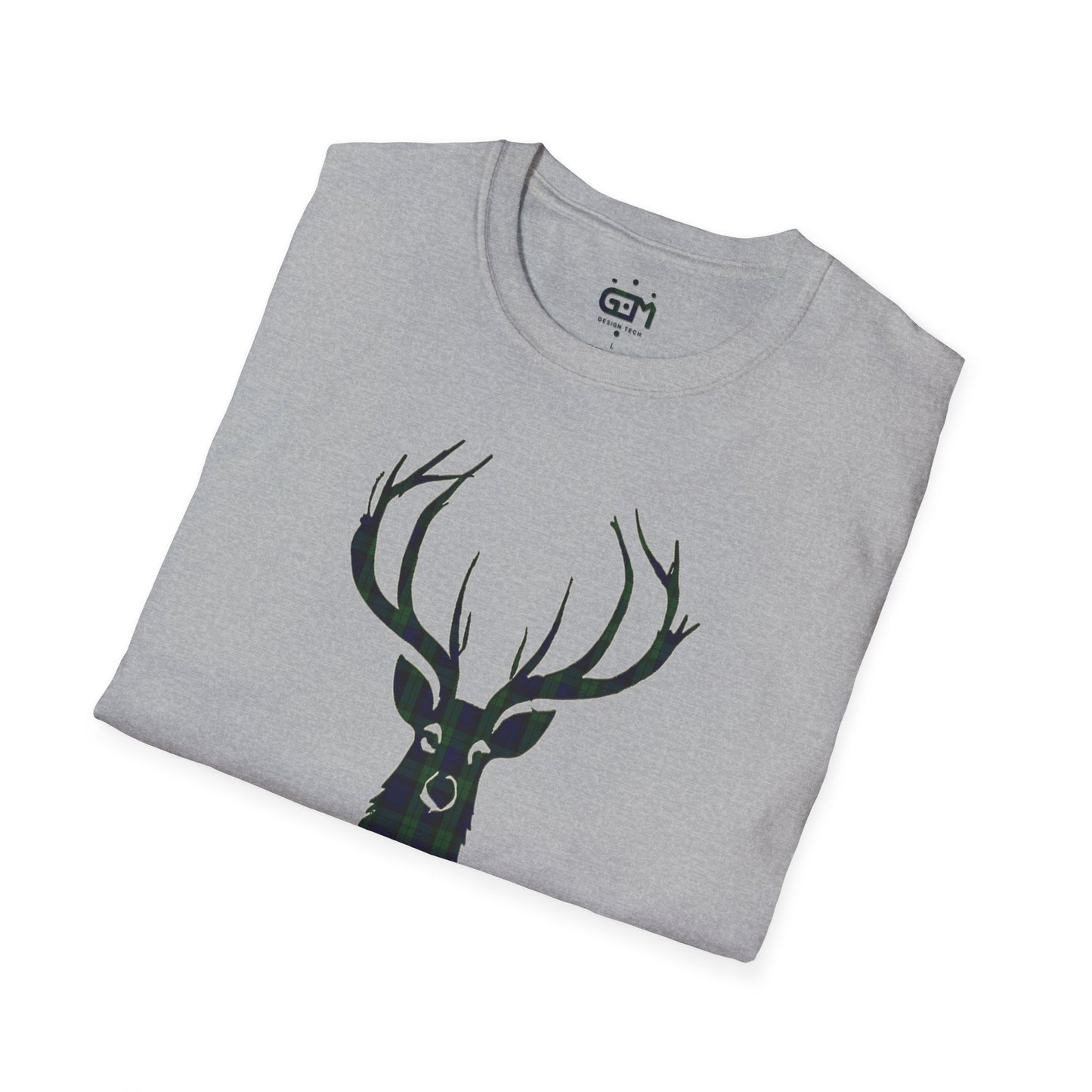 Tartan Stag Softstyle T-Shirt - Black Watch Tartan, Unisex Tee, Scottish Scenery, Various Colours