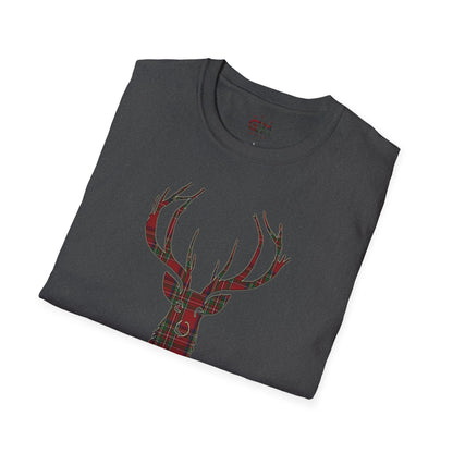 Tartan Stag Softstyle T-Shirt - Stewart Royal Tartan, Unisex Tee, Scottish Scenery, Various Colours