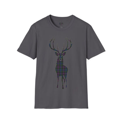 Tartan Stag Softstyle T-Shirt - Rankin Tartan, Unisex Tee, Scottish Scenery, Various Colours