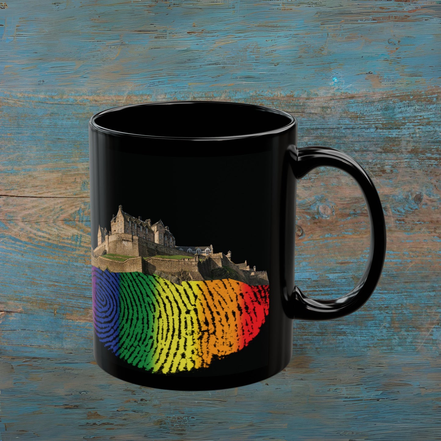 Pride Fingerprint Rock Edinburgh Castle Photo Mug, Black