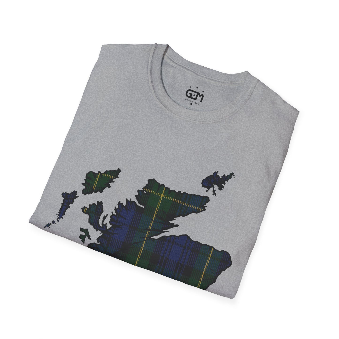 Scotland Tartan Map Softstyle Unisex T-Shirt, Gordon Tartan, Various Colours