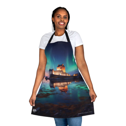 Eilean Donan Castle Northern Lights Apron, Scottish Art, Scottish Landmarks, Scottish Nature, Cooking Apparel, Chef Accessory