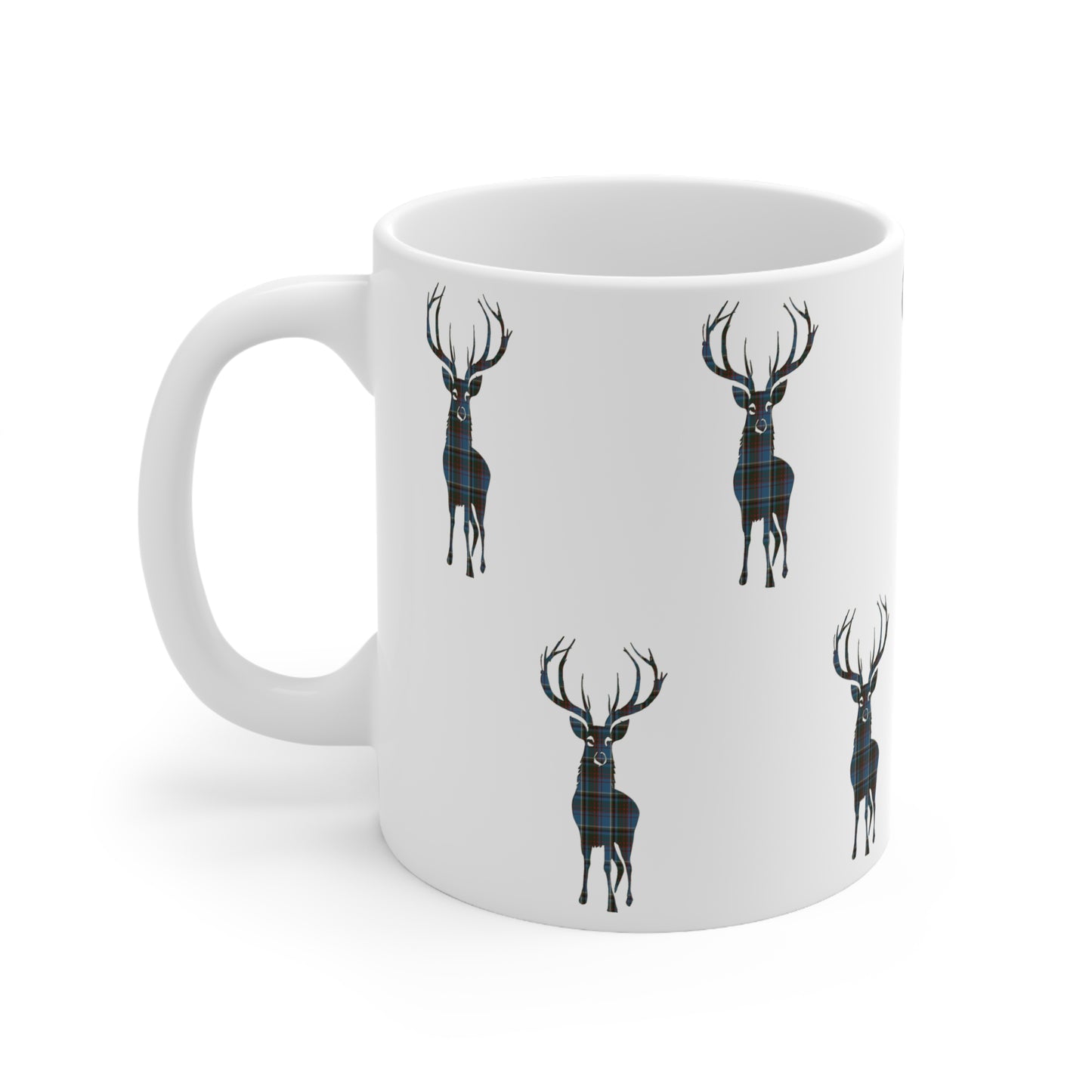 Tartan Stag Mug - Anderson Old Tartan, Coffee Cup, Tea Cup, Scotland, White