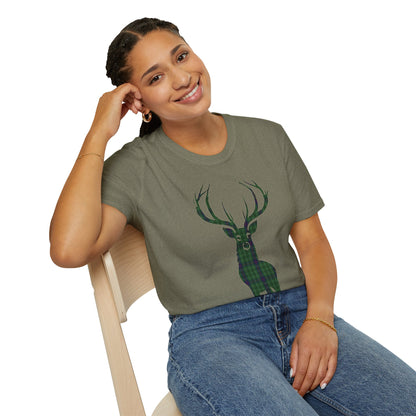 Tartan Stag Softstyle T-Shirt - Duncan Tartan, Unisex Tee, Scottish Scenery, Various Colours