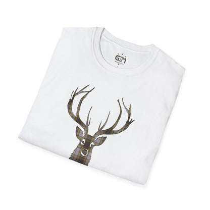 Tartan Stag Softstyle T-Shirt - Buchanan Tartan, Unisex Tee, Scottish Scenery, Various Colours