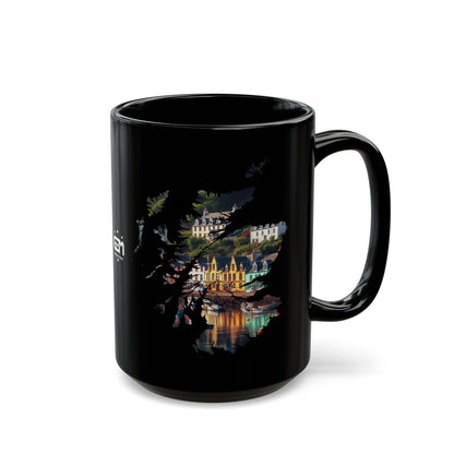 Portree Isle of Skye Scotland Map Mug, Coffee Cup, Tea Cup, Scottish Art, Scottish Nature, Scottish Landmarks, Black