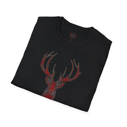 Tartan Stag Softstyle T-Shirt - MacFarlane Tartan, Unisex Tee, Scottish Scenery, Various Colours