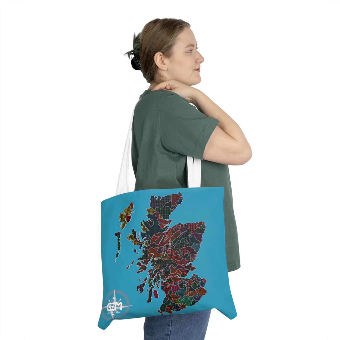 Scotland Map of Clans Tartan Shoulder Tote Bag, Turquoise