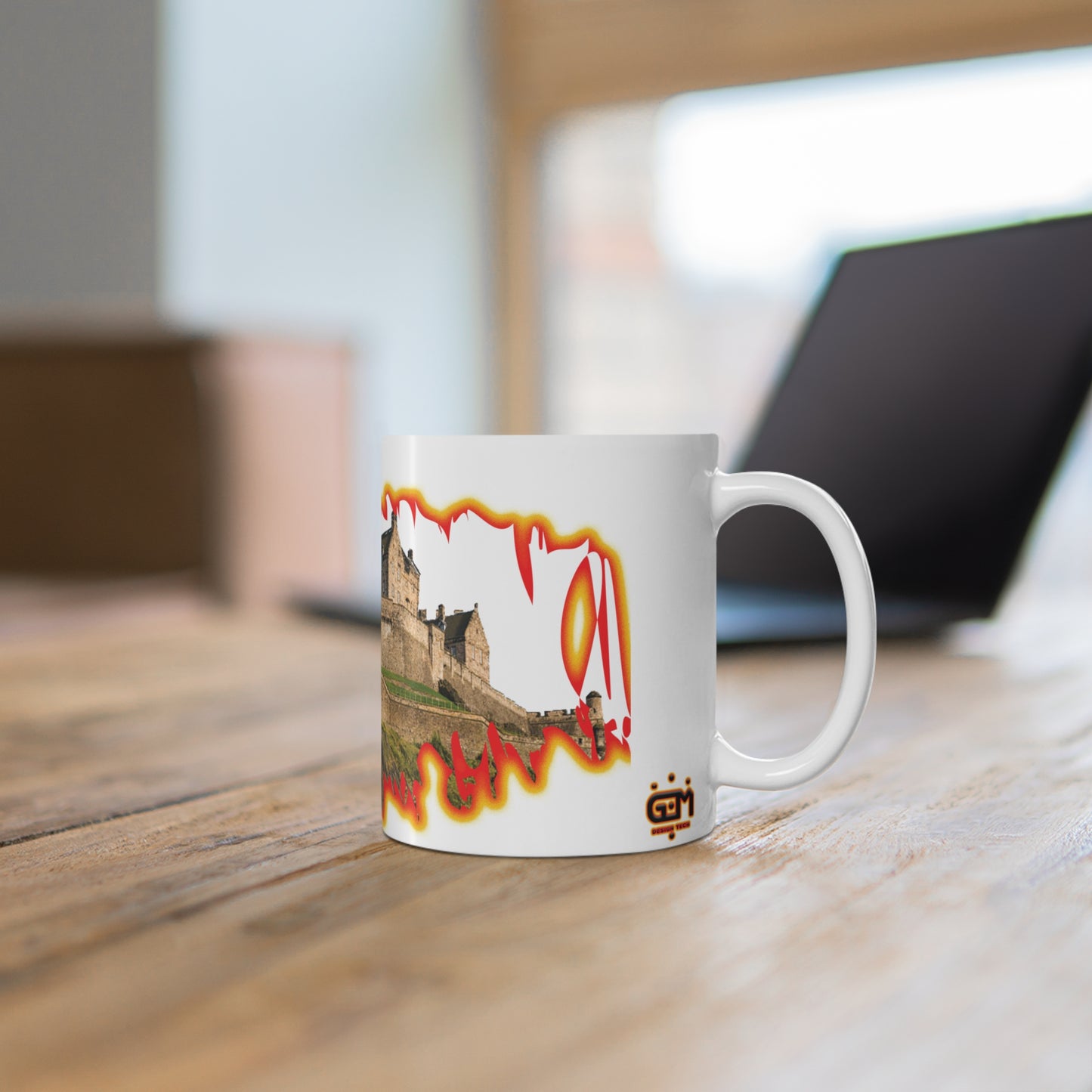 Edinburgh Castle Fire Effect Photo Mug, White