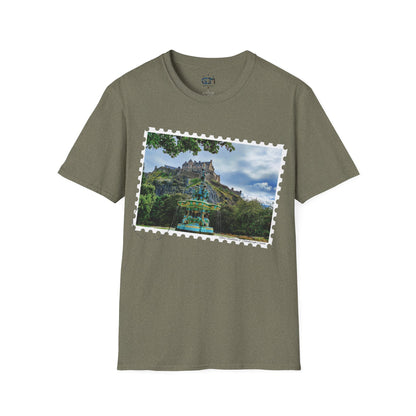 Postcard Ross Fountain & Edinburgh Castle Photo Softstyle T-Shirt, Unisex Tee, Scotland Shirt, Various Colours