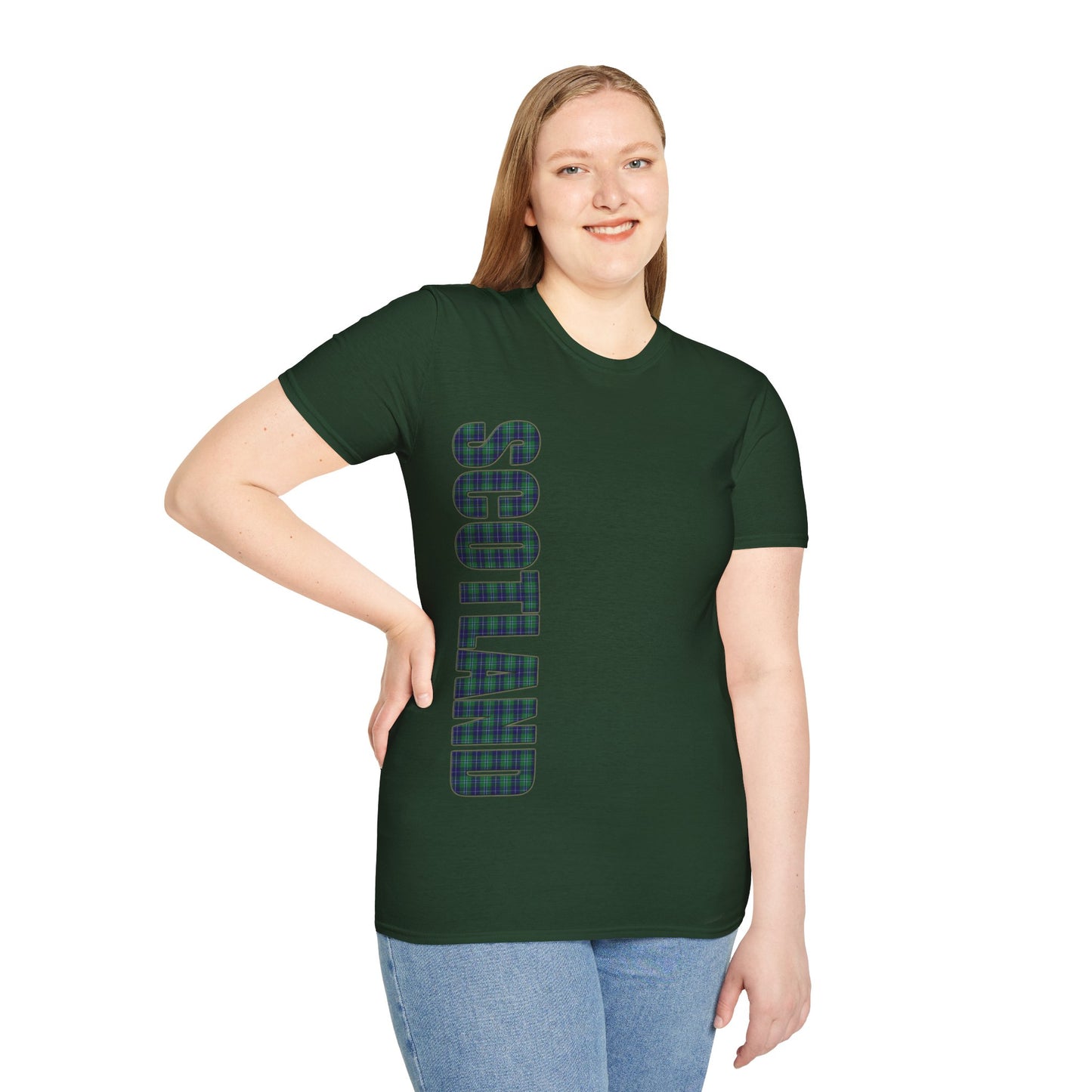 Scotland Lettering Douglas Tartan Softstyle T-Shirt, Unisex Tee, Various Colours