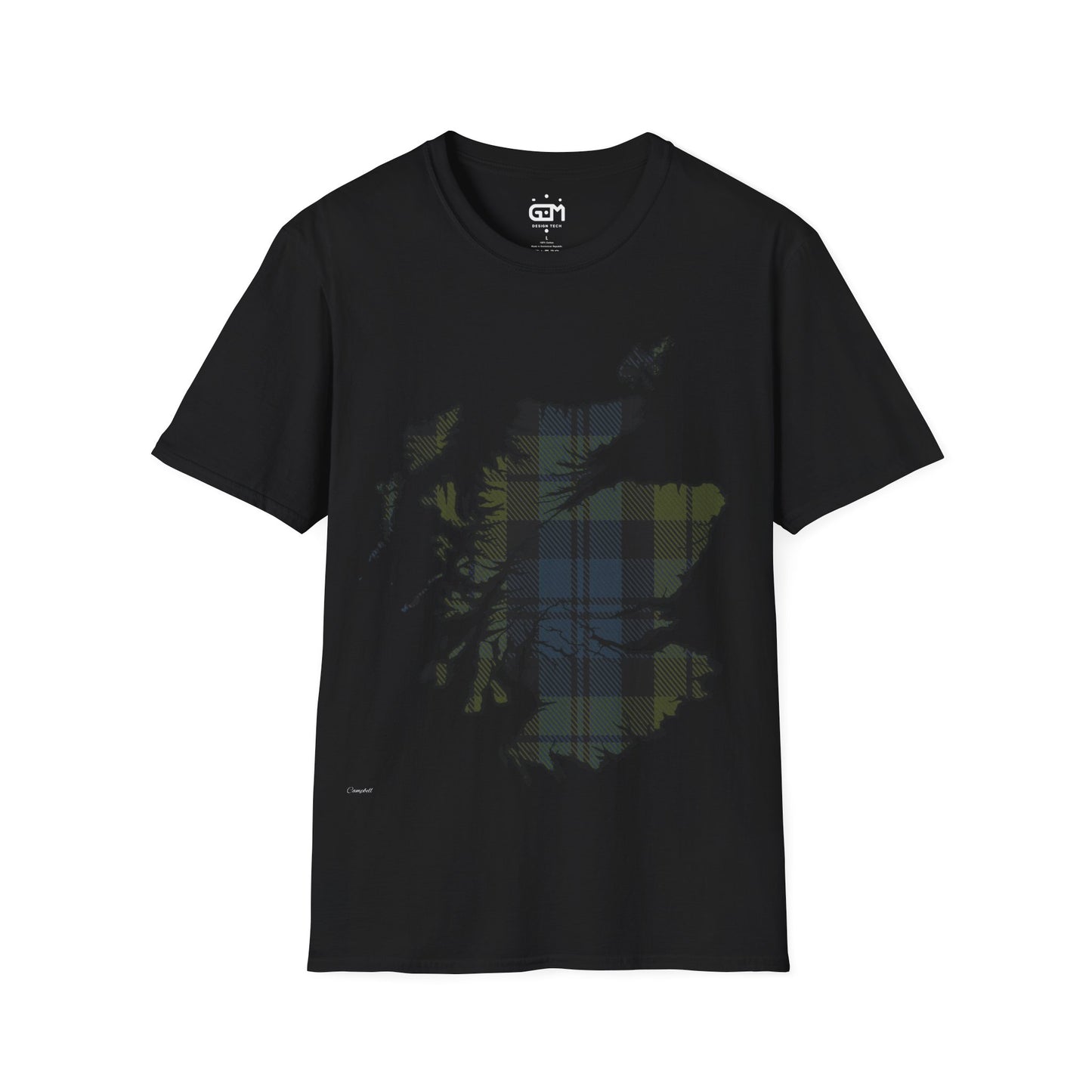 Scotland Tartan Map Softstyle Unisex T-Shirt, Campbell Tartan, Various Colours