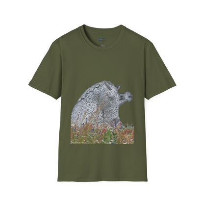 Kelpies with Meadow No Sky Photo Softstyle Unisex T-Shirt, Scottish Tee