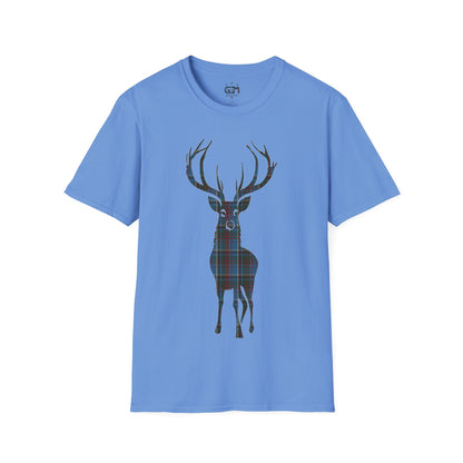 Tartan Stag Softstyle T-Shirt - Anderson Old Tartan, Unisex Tee, Scottish Scenery, Various Colours