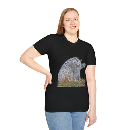 Scottish Kelpies with Meadow No Sky Photo Softstyle Unisex T-Shirt, Scotland Tee