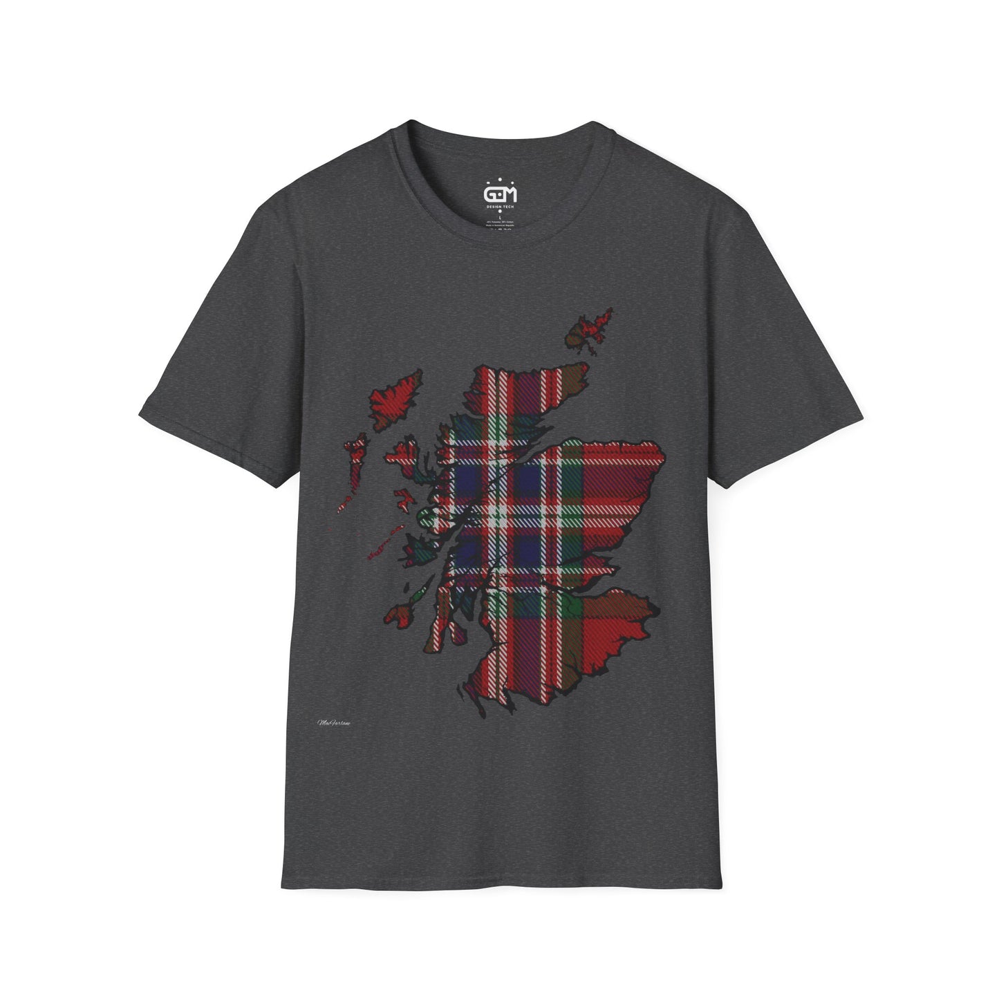 Scotland Tartan Map Softstyle Unisex T-Shirt, MacFarlane Tartan, Various Colours