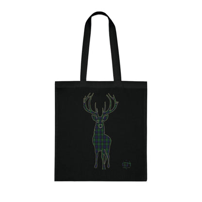 Reversible Scotland Tartan Stag Cotton Tote Bag - Black Watch Tartan