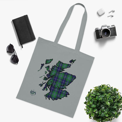 Reversible Scotland Tartan Map Cotton Tote Bag - Douglas Tartan