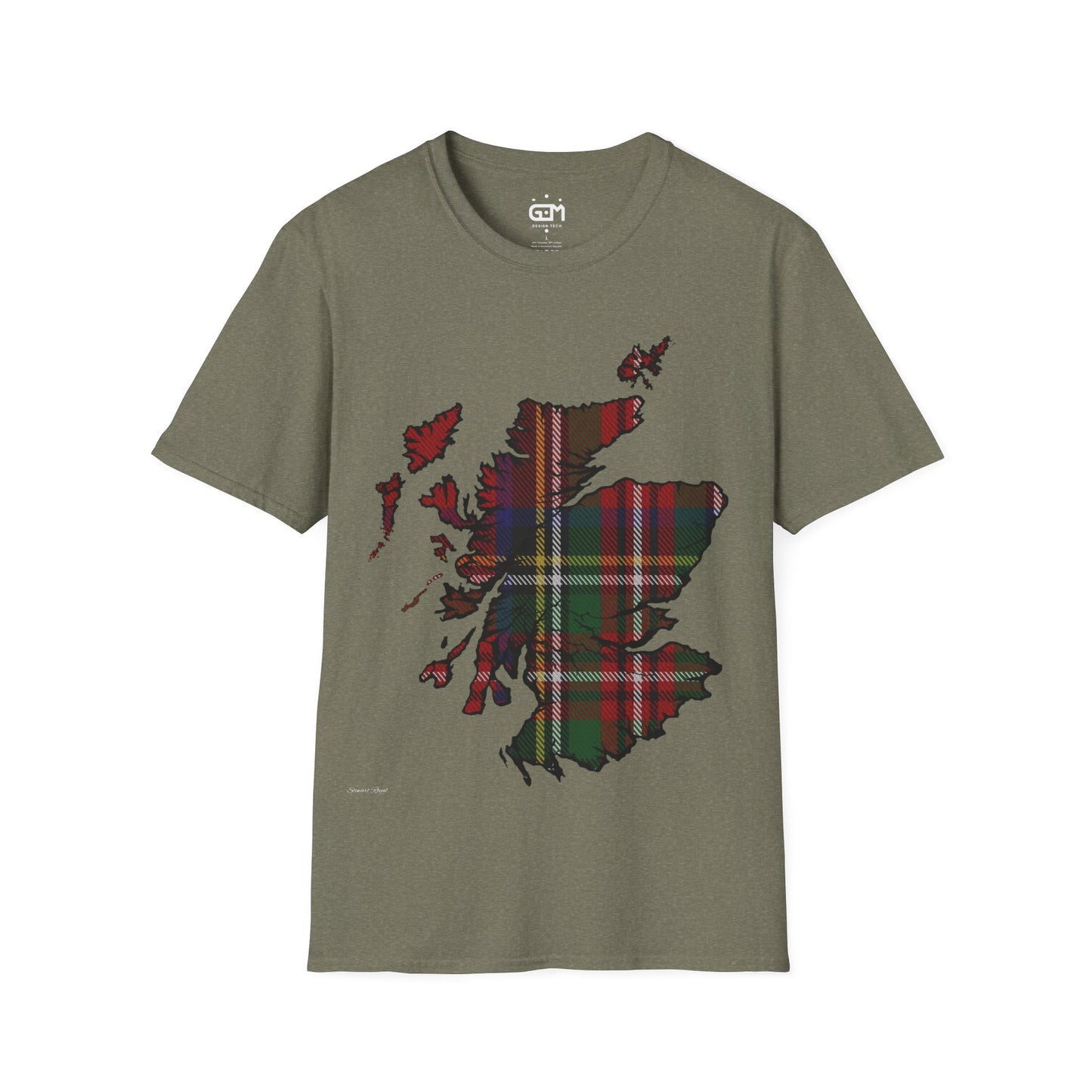 Scotland Tartan Map Softstyle Unisex T-Shirt, Stewart Royal Tartan, Various Colours