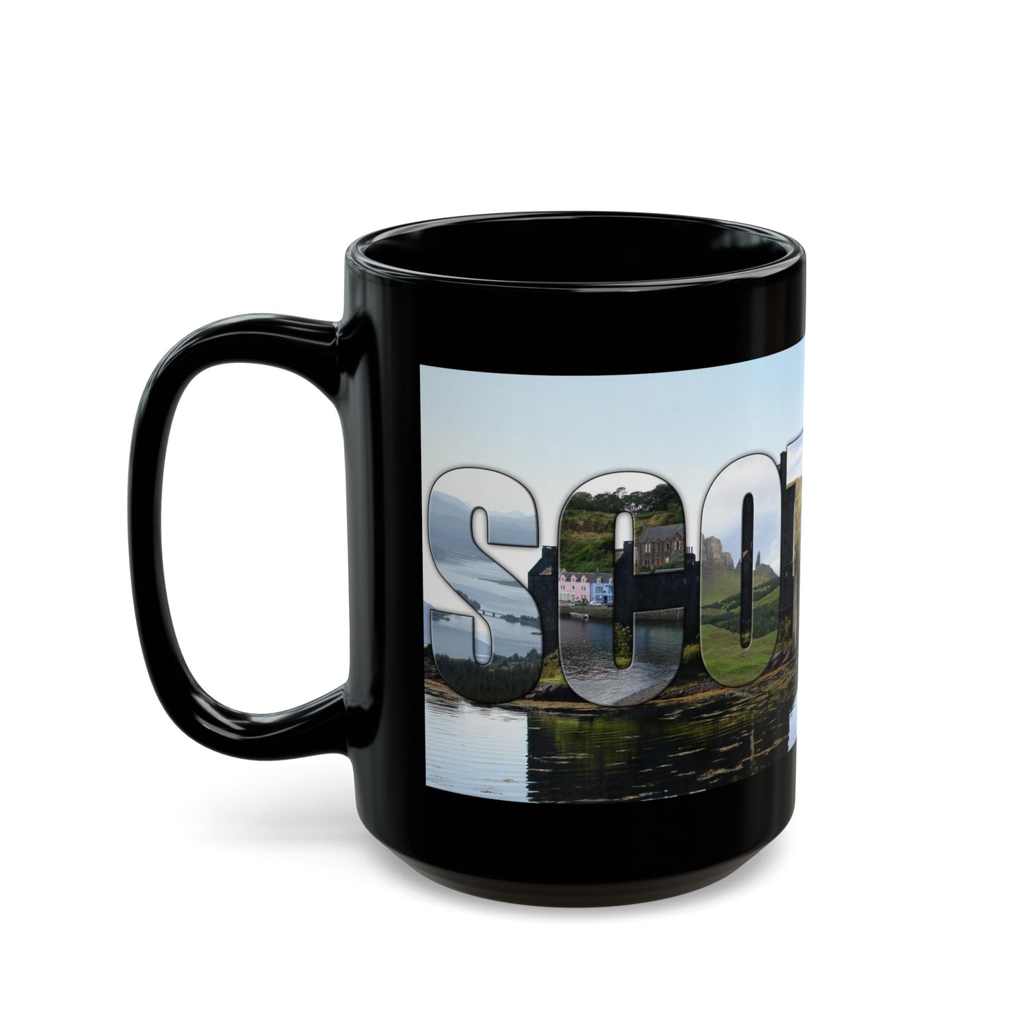 Eilean Donan Castle Scotland Mug, Coffee Cup, Tea Cup, Scottish Art, Scottish Landmarks, Scottish Nature, Black