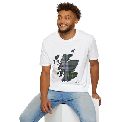 Tartan Scotland Map Softstyle Unisex T-Shirt - Gordon Dress Tartan Tee