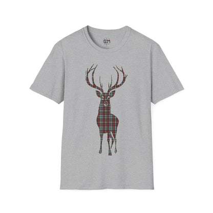 Tartan Stag Softstyle T-Shirt - Stewart Tartan, Unisex Tee, Scottish Scenery, Various Colours