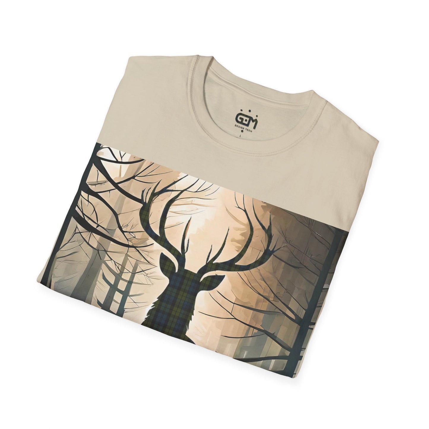 Stag Tartan Silhouette Softstyle T-Shirt - Campbell Tartan, Unisex Tee, Scottish Scenery, Various Colours